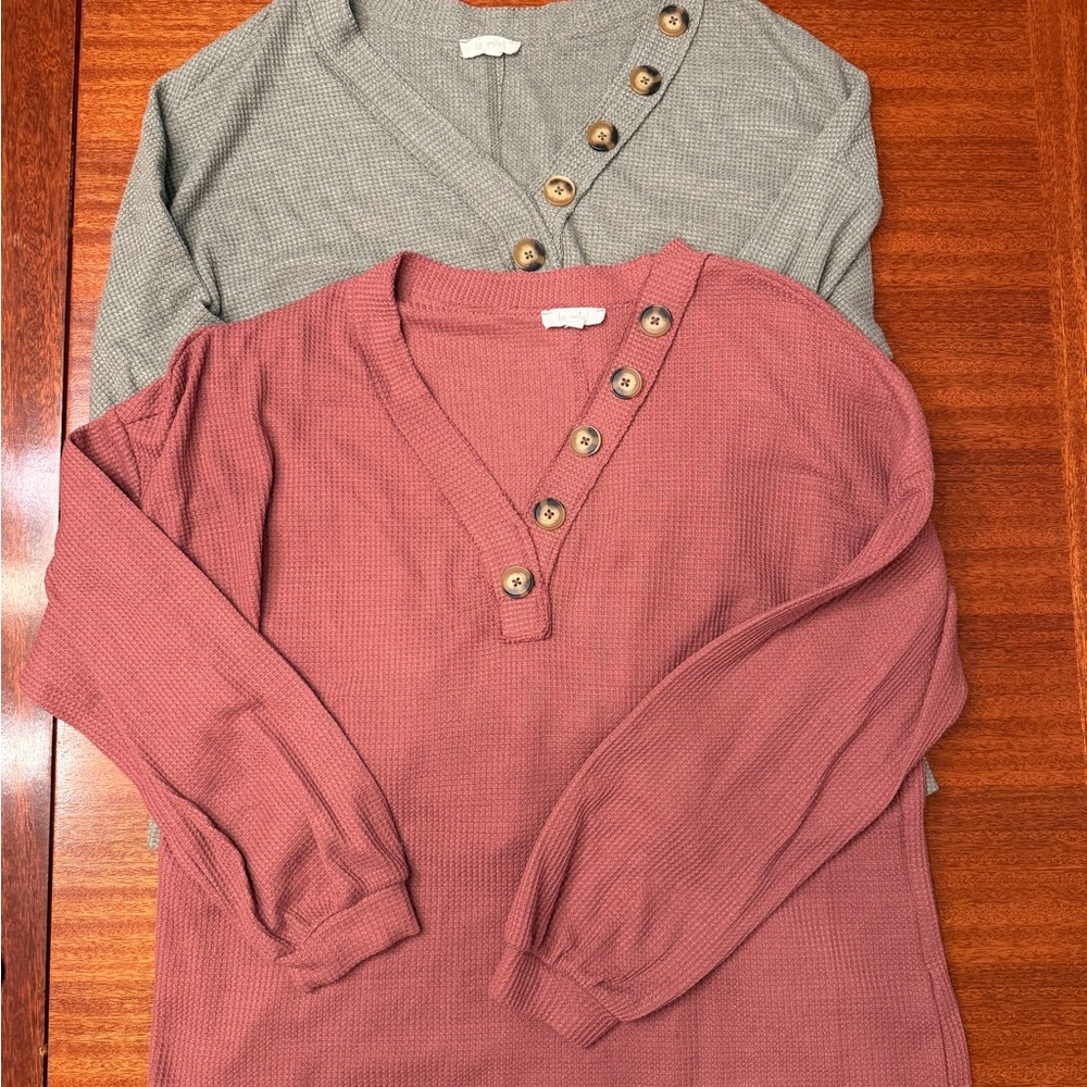 Waffle knit loose fit tops